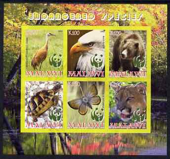 Malawi 2008 WWF - endangered Species imperf sheetlet containing 6 values unmounted mint