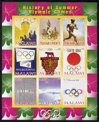 Malawi 2008 History of the Summer Olympics #2 1936-1976,imperf sheetlet containing 9 values, unmounted mint