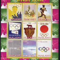 Malawi 2008 History of the Summer Olympics #2 1936-1976 perf sheetlet containing 9 values, unmounted mint