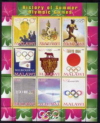 Malawi 2008 History of the Summer Olympics #2 1936-1976 perf sheetlet containing 9 values, unmounted mint