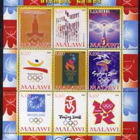 Malawi 2008 History of the Summer Olympics #3 1980-2012 perf sheetlet containing 9 values, unmounted mint
