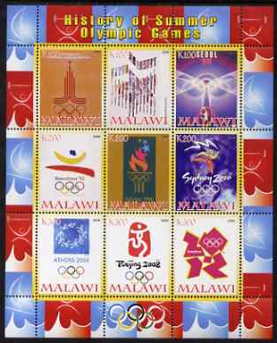Malawi 2008 History of the Summer Olympics #3 1980-2012 perf sheetlet containing 9 values, unmounted mint