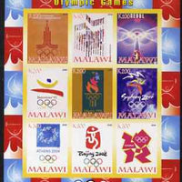 Malawi 2008 History of the Summer Olympics #3 1980-2012 imperf sheetlet containing 9 values, unmounted mint