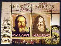 Malawi 2008 Great Scientists #5 - Galilei & Bacon perf sheetlet containing 2 values each with Rotary logo, unmounted mint