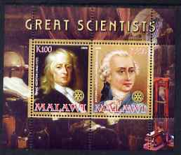 Malawi 2008 Great Scientists #7 - Newton & Lavoisier perf sheetlet containing 2 values each with Rotary logo, unmounted mint