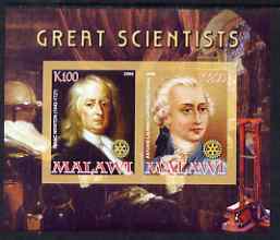 Malawi 2008 Great Scientists #7 - Newton & Lavoisier imperf sheetlet containing 2 values each with Rotary logo, unmounted mint