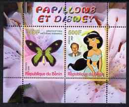 Benin 2008 Disney & Butterflies #3 perf sheetlet containing 2 values unmounted mint