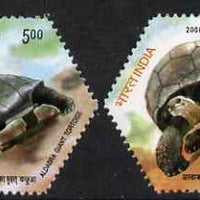 India 2008 Aldabra Giant Tortoise hexagonal shaped perf set of,2 values unmounted mint