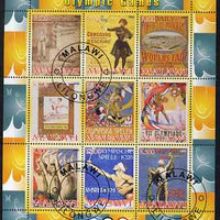 Malawi 2008 History of the Summer Olympics #1 1896-1932,perf sheetlet containing 9 values, fine cto used