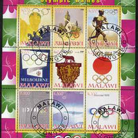 Malawi 2008 History of the Summer Olympics #2 1936-1976 perf sheetlet containing 9 values, fine cto used