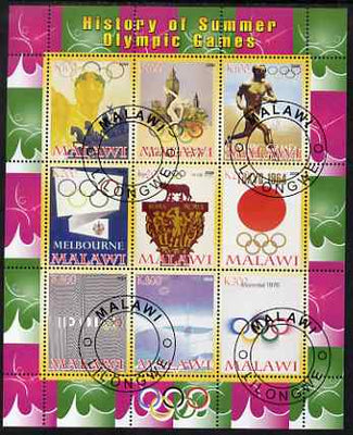 Malawi 2008 History of the Summer Olympics #2 1936-1976 perf sheetlet containing 9 values, fine cto used