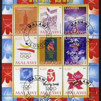 Malawi 2008 History of the Summer Olympics #3 1980-2012 perf sheetlet containing 9 values, fine cto used