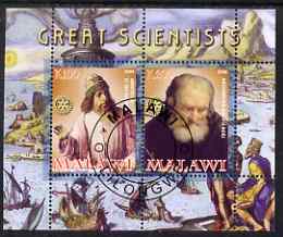 Malawi 2008 Great Scientists #1 - Aristotel & Archimedes perf sheetlet containing 2 values each with Rotary logo, fine cto used
