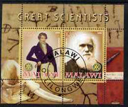 Malawi 2008 Great Scientists #2 - Darwin & Cuvier perf sheetlet containing 2 values each with Rotary logo, fine cto used