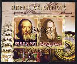 Malawi 2008 Great Scientists #5 - Galilei & Bacon perf sheetlet containing 2 values each with Rotary logo, fine cto used