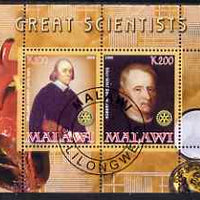 Malawi 2008 Great Scientists #6 - Harvey & Hooke perf sheetlet containing 2 values each with Rotary logo, fine cto used