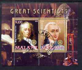Malawi 2008 Great Scientists #7 - Newton & Lavoisier perf sheetlet containing 2 values each with Rotary logo, fine cto used