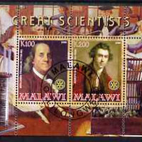 Malawi 2008 Great Scientists #8 - Franklin & Banks perf sheetlet containing 2 values each with Rotary logo, fine cto used