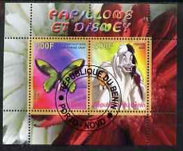 Benin 2008 Disney & Butterflies #6 perf sheetlet containing 2 values fine cto used