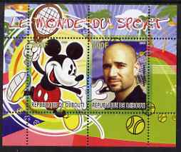 Djibouti 2008 Disney & World of Sport - Tennis & Andre Agassi perf sheetlet containing 2 values unmounted mint