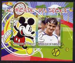 Djibouti 2008 Disney & World of Sport - Tennis & Roger Federer imperf sheetlet containing 2 values unmounted mint