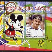Djibouti 2008 Disney & World of Sport - Tennis & Roger Federer perf sheetlet containing 2 values unmounted mint