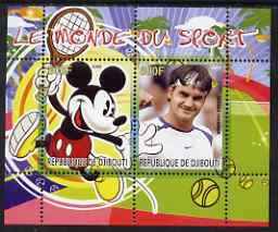 Djibouti 2008 Disney & World of Sport - Tennis & Roger Federer perf sheetlet containing 2 values unmounted mint