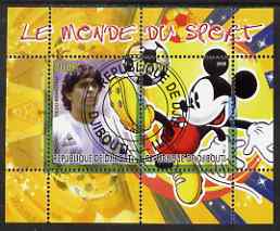Djibouti 2008 Disney & World of Sport - Football & Diego Maradona perf sheetlet containing 2 values fine cto used