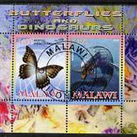 Malawi 2008 Butterflies & Dinosaurs #1 perf sheetlet containing 2 values fine cto used