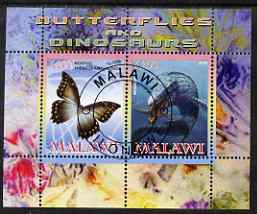 Malawi 2008 Butterflies & Dinosaurs #1 perf sheetlet containing 2 values fine cto used