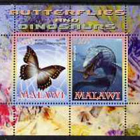 Malawi 2008 Butterflies & Dinosaurs #1 perf sheetlet containing 2 values unmounted mint