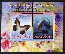 Malawi 2008 Butterflies & Dinosaurs #1 perf sheetlet containing 2 values unmounted mint