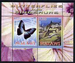 Malawi 2008 Butterflies & Dinosaurs #2 perf sheetlet containing 2 values unmounted mint