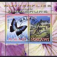 Malawi 2008 Butterflies & Dinosaurs #2 perf sheetlet containing 2 values fine cto used