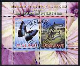 Malawi 2008 Butterflies & Dinosaurs #2 perf sheetlet containing 2 values fine cto used