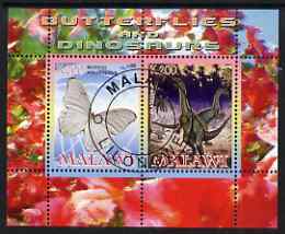 Malawi 2008 Butterflies & Dinosaurs #3 perf sheetlet containing 2 values fine cto used