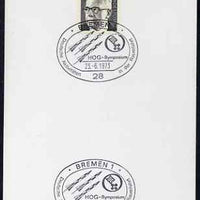 Postmark - West Germany 1973 postcard bearing 5pfg stamp with special cancellation for German Activities in Space, illustrated with Rockets