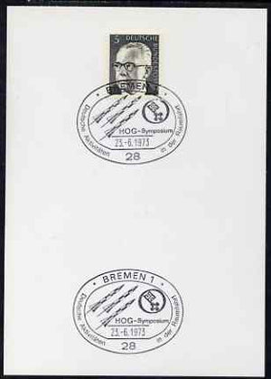 Postmark - West Germany 1973 postcard bearing 5pfg stamp with special cancellation for German Activities in Space, illustrated with Rockets