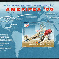 Rumania 1986 Ameripex Stamp Exhibition m/sheet (Airplane & Map) unmounted mint Mi BL 227