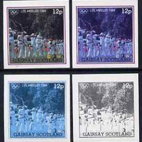 Gairsay 1984 Los Angeles Olympic Games - Archery 12p the set of 4 imperf progressive proofs comprising 1, 2, 3 and all 4-colour composites, unmounted mint