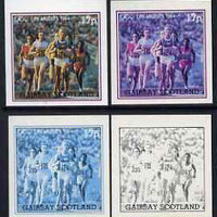 Gairsay 1984 Los Angeles Olympic Games - Running 17p the set of 4 imperf progressive proofs comprising 1, 2, 3 and all 4-colour composites, unmounted mint