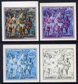 Gairsay 1984 Los Angeles Olympic Games - Running 17p the set of 4 imperf progressive proofs comprising 1, 2, 3 and all 4-colour composites, unmounted mint