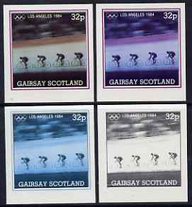 Gairsay 1984 Los Angeles Olympic Games - Cycling 32p the set of 4 imperf progressive proofs comprising 1, 2, 3 and all 4-colour composites, unmounted mint