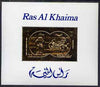 Ras Al Khaima 1972 Apollo XV 1r deluxe sheet embossed in gold on glossy card, Mi BL147