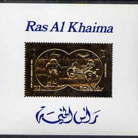 Ras Al Khaima 1972 Apollo XV 1r deluxe sheet embossed in gold on glossy card, Mi BL147