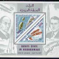 Aden - Qu'aiti 1968 Flight (Aircraft & Rockets) triangular perf m/sheet unmounted mint, Mi BL 25A