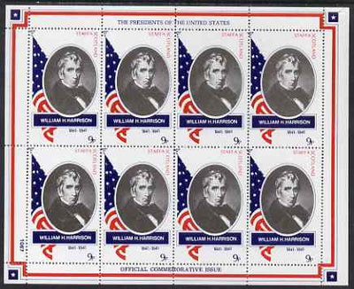 Staffa 1982 Presidents of the United States #09 William H Harrison perf sheetlet containing 8 x 9p values unmounted mint