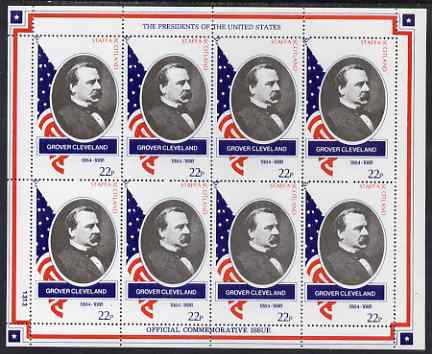 Staffa 1982 Presidents of the United States #22 Grover Cleveland perf sheetlet containing 8 x 22p values unmounted mint