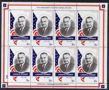 Staffa 1982 Presidents of the United States #36 Lyndon B Johnson perf sheetlet containing 8 x 36p values unmounted mint