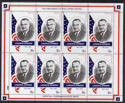 Staffa 1982 Presidents of the United States #36 Lyndon B Johnson perf sheetlet containing 8 x 36p values unmounted mint